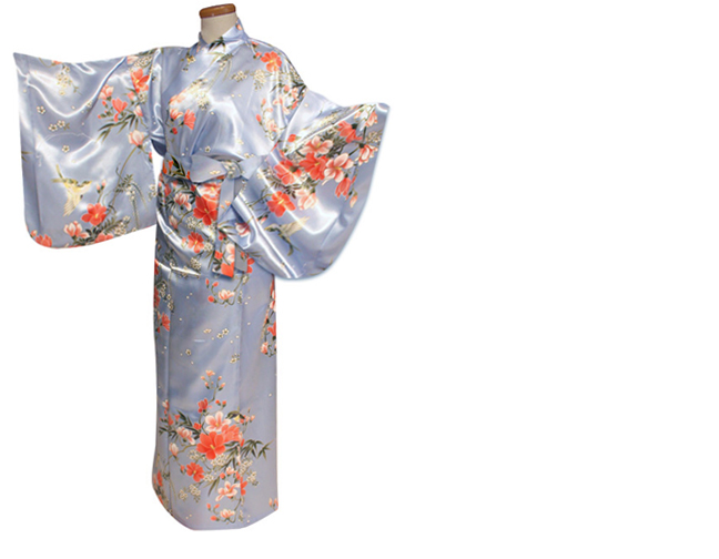 Photo1: Japanese Kimono dress desine pattern flowar and  elegance brue Free shipping  (1)